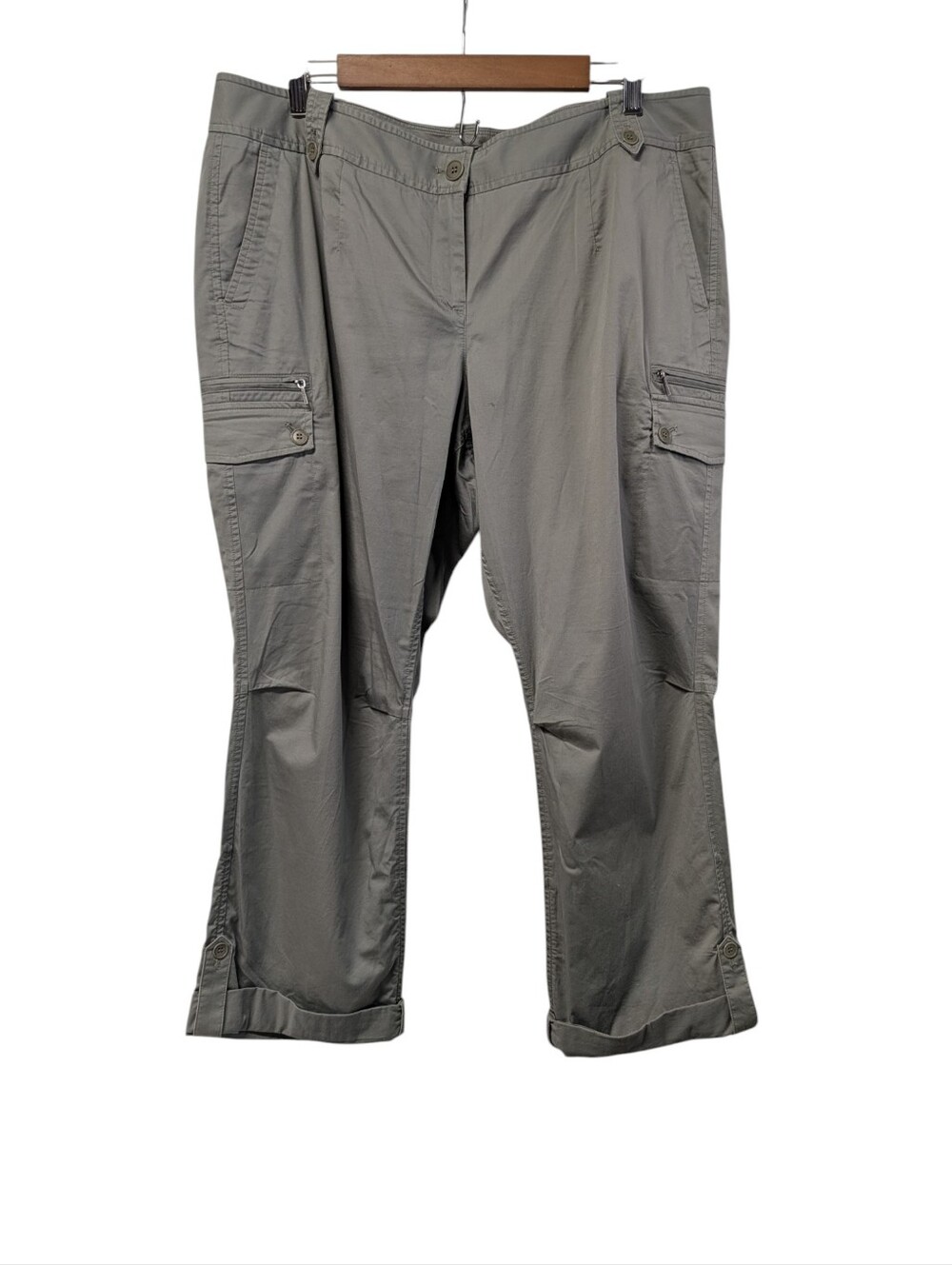 Talbots Woman Petites 16WP Sage Green Cargo Pants Stretch Cotton Roll Tab Cuffs